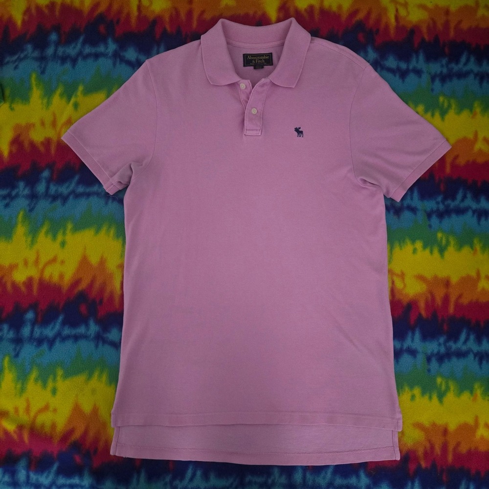 USA Abercrombie & Fitch Mens Pink Short Sleeve Cotton Pique Moose Logo Polo L